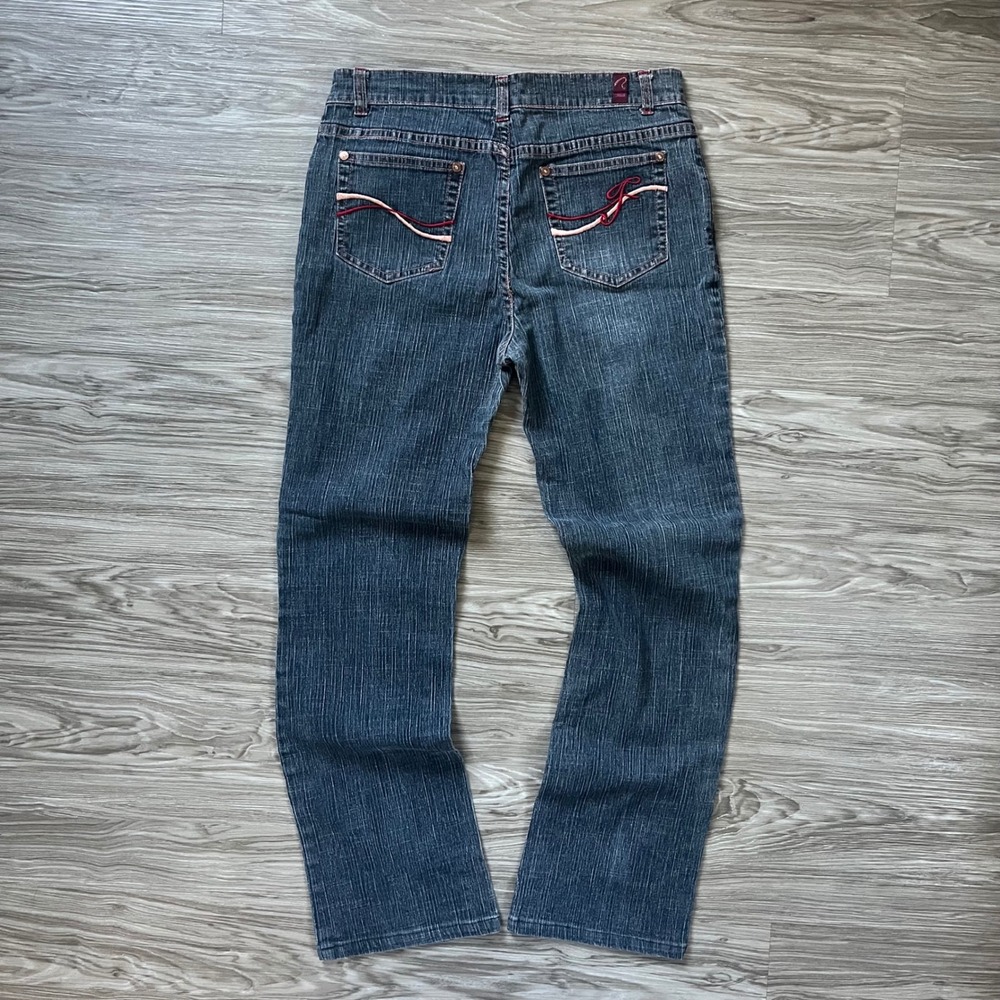 Fetish by Eve Womens Dark Wash Slub Denim Straight Leg Jeans Pink  11/12